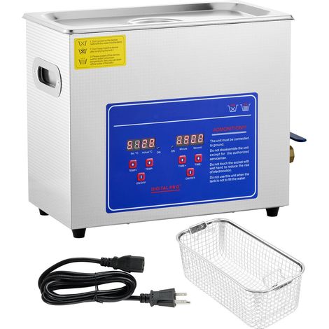 Nettoyeur Ultrasonique Professionnel 6L, Minuterie Numérique et Chauffage, Acier Inoxydable, 40kHz pour Lunettes, Montres, Bijoux et Pièces (1/5)