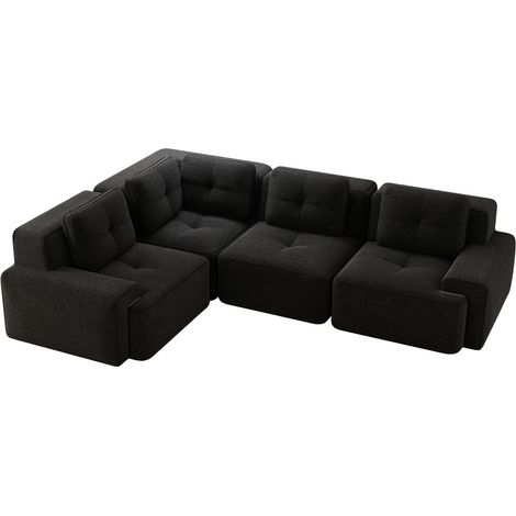 Modulares Ecksofa ohne Armlehnen aus schwarzem Cord, ohne Montage, 4-Sitzer (1/5)