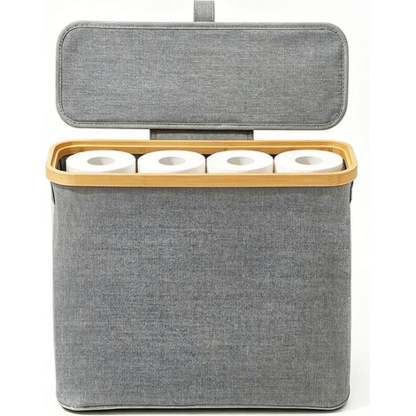Toilettenpapierhalter mit Aufbewahrung & Deckel – Rollenhalter für Badezimmer, Wandmontage oder freistehend, Aufbewahrungsbox für Klopapier & Utensilien, Bad-Organizer, 1 Stück (1/5)