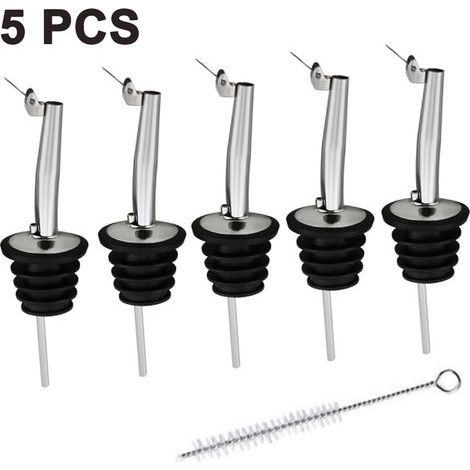 Bottle Pourer - Stainless Steel Oil Pourer with Flap Stopper and Cleaning Brush - for Olive Oil Vinegar Wine Bottles - 5 pcs (1/4)
