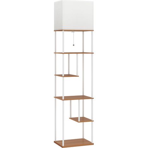 Lampadaire avec étagères - Lampadaire sur pied dimmable avec télécommande - 40 x 29 x 171 cm, bois naturel - Pour salon, chambre - Design pratique et moderne (1/5)