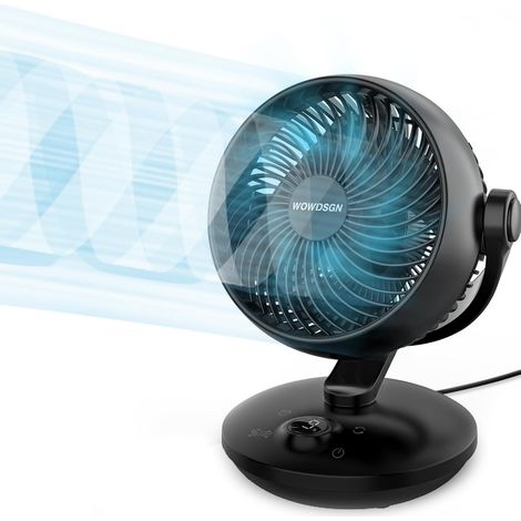 HAUSPROFI Ventilador silencioso de Mesa Turbo-Circulador de Aire, 22 dB Ultra-Silencioso, Caudal 6,3 m/s alcance 12 m, Oscillación 100° y 80°, 3 Velocidades y Temporizador 9h, Para Dormitorio, Oficina (1/5)