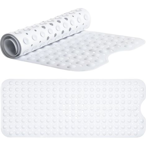 Tapis de bain blanc Tapis de douche lavable en machine pour enfants (100 x 40 cm) Tapis de bain extra long, antidérapant et anti-moisissures (1/5)