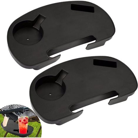 Set mit 2 ovalen Seitentabletts für Zero-Gravity-Stühle – Getränkehalter + Handyhalterung + Snacktablett (Garten/Camping)