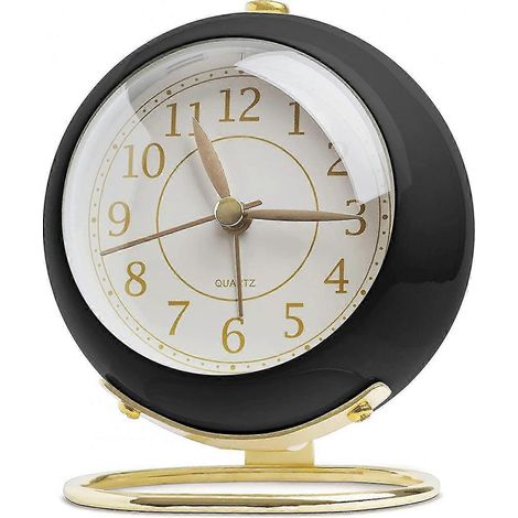 Petite horloge de bureau, réveil analogique vintage rétro pour table de chambre, horloge dorée silencieuse (sans tic-tac). (1/5)