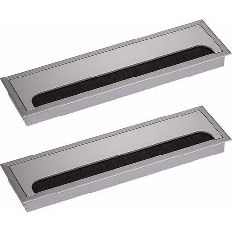 Passe-câble rectangulaire pour bureau, 80 x 280 mm, pour table de bureau, mobilier de maison, câble carré en aluminium anodisé argent, 2 pièces