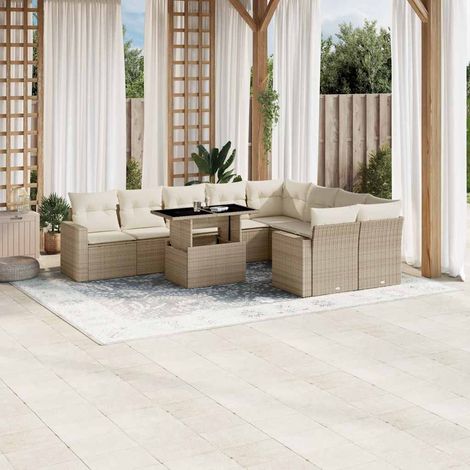 Juego de sofás jardín con cojines beige 10 pzas ratán sintético vidaXL (1/5)