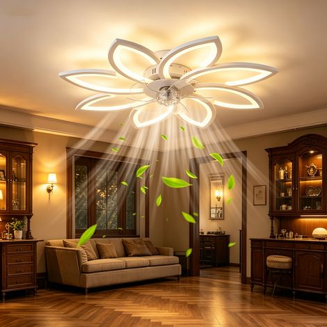 Ventilateur de plafond à LED, Ventilateur silencieux avec lumière télécommande, pour chambre et maison, 6 Vitesse, 3 Couleurs (1/5)