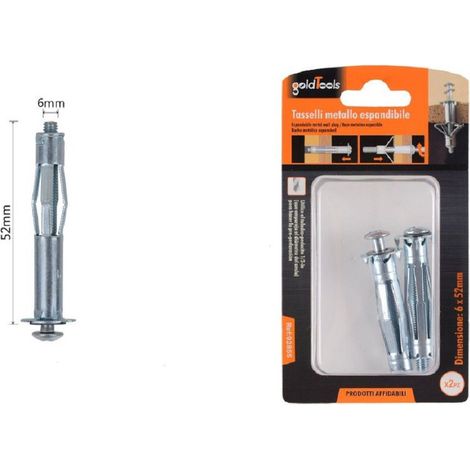TRADE SHOP - Set 2 Pz Tasselli Metallici Espandibile Viti A Espansione Stile I 6x52 Mm 92855 - (1/2)