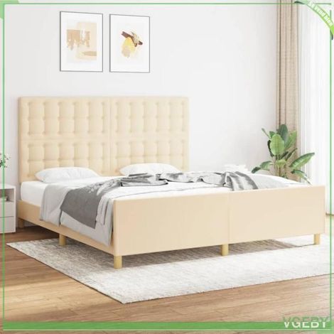 Cadre de lit - 3125402 - Tissu crème - 180 x 200 cm - Tête de lit réglable (1/5)