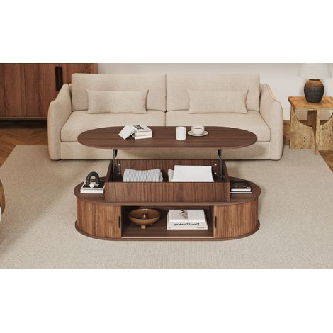 Höhenverstellbarer Couchtisch 100x50x40 cm MDF Walnussoptik mit Stauraum – MEUBLIV (1/5)