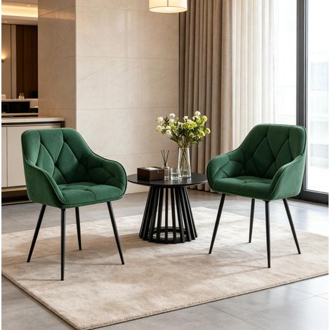 Set di 2 sedie da pranzo in velluto e metallo, design ergonomico, verde scuro (1/5)