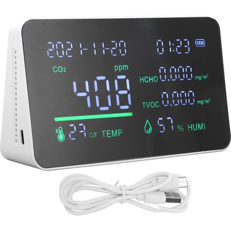 Détecteur de Qualité d'Air Intelligent 6 en 1 : CO2, TVOC, HCHO, Température, Humidité - Blanc (1/5)