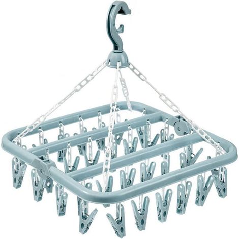 Ersandy – Etendoir à suspendre pliable avec 32 clips – Pour chaussettes, sous-vêtements, serviettes – Polypropylène résistant à la rouille (1/5)