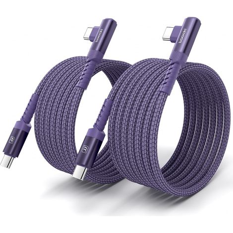 Cable USB C 60W [2M+2M] PD 3.0 Type-C Coudé, Tressé Nylon, Violet (1/5)