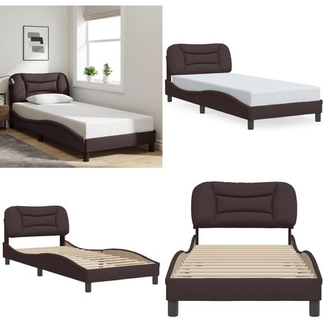 Cadre de lit sans matelas marron foncé 90x190 cm tissu - Cadre De Lit - Lit Double - Literie - Meuble Chambre - Design Moderne - Home & Living (1/5)