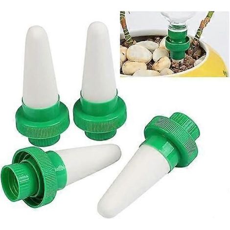 Dww-Lot de 4 arrosoirs automatiques pour plantes avec tte conique en cramique pour l'irrigation goutte goutte des plantes et fleurs de jardin et d'in (1/4)