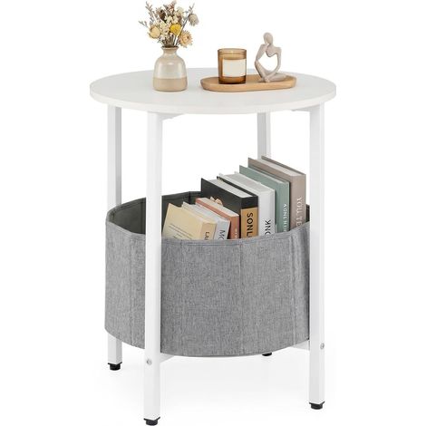 COSTWAY Table dAppoint Ronde avec Panier en Feutre Amovible, Petite Table Basse Ronde avec Rangement, Cadre en Métal, Chevet de Nuit Moderne 2 Niveaux, pour Salon, Chambre, Nurserie (1/5)