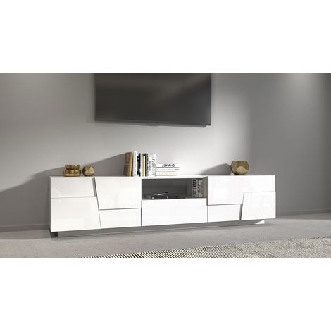 Mobile Tv 4 Anta 1 Cassetto e Ripiano a Giorno 220x44x46 cm Pongo 4A 1C Bianco Lucido (1/5)