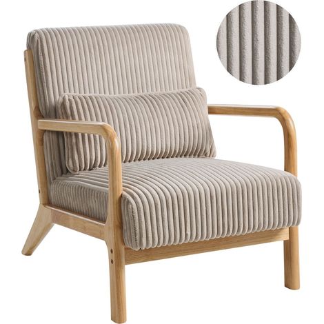 Fauteuil Vintage en Velours Côtelé Rembourré Structure en Bois Beige Sorsele (1/5)