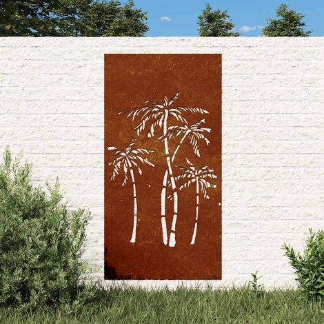 Garten-Wanddeko 105x55 cm Cortenstahl Palmen-Design