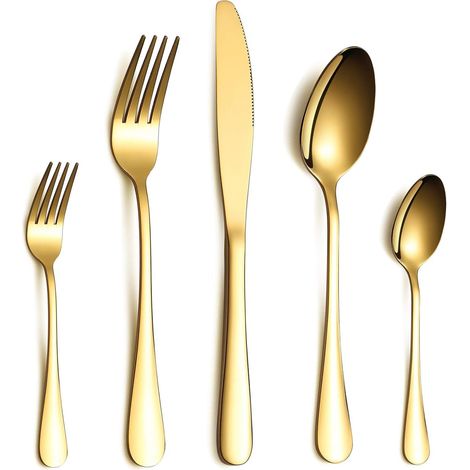 Juego De Cubiertos MINKUROW, Juego De Cubiertos Dorados, Juego De Servir De Acero Inoxidable Para 6, Cubiertos De Comedor De 30 Piezas (1/5)
