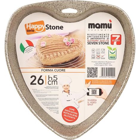 Mamù Forma Cuore, antiaderente, alluminio, 7 strati, PFOA free, antigraffio, Ø 26 cm