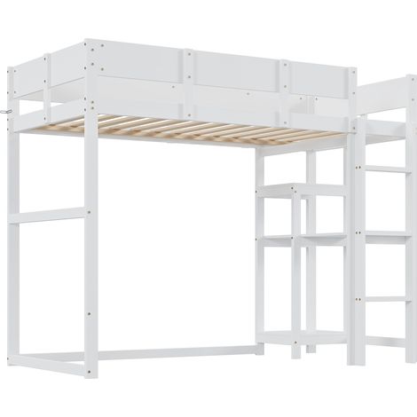 Letto a soppalco 90 x 200 cm bianco in legno con rete a doghe MODENUIT (1/5)