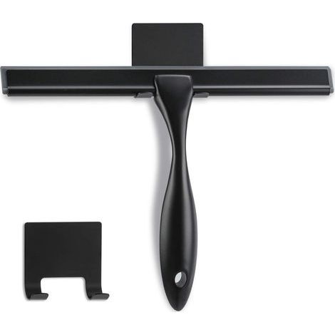 Escobilla de ducha - 25 cm - Negro mate - Escobilla multifuncional de acero inoxidable para baños, puertas de ducha, espejos, azulejos y ventanas de coche - 100% resistente a los arañazos (1/5)