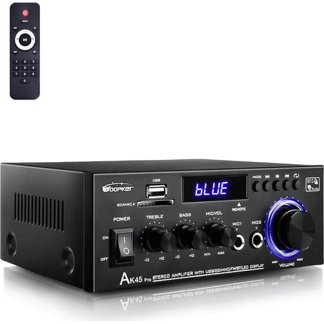 Amplificateur AK45, récepteur stéréo audio domestique avec Bluetooth 5.0, 400 W, système d'amplification stéréo 2.0 canaux pour home cinéma, karaoké, garage, amplificateur domestique avec USB, SD, RCA (1/5)