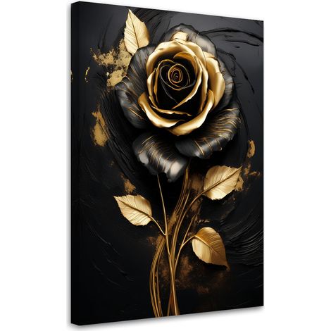 Quadro su tela, Fiore di rosa Oro Glamour nero - 80x120 (1/3)