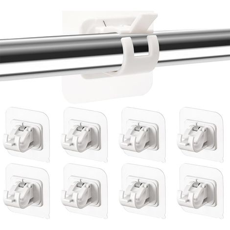 8 Pièces Support Tringle Rideaux sans Percage, Crochet Rideau Adhesifs,Supports pour Tringles à Rideaux Auto-AdhéSifs,Support AméLioré Rideaux,pour la Maison, la Salle de Bain(Blanc) (1/5)