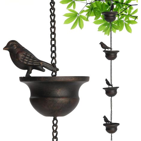 Vogel-Regenkette, 2,4 m lange Metall-Regenkette für Dachrinnen, hängende Regenkette für den Außenbereich, rostbeständige Gartendekoration zum Aufhängen, auch für die Inneneinrichtung geeignet (1/5)