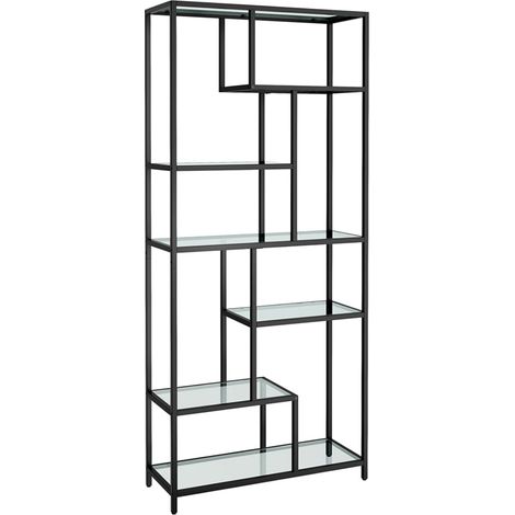 Libreria/scaffale portaoggetti a 6 ripiani con porta piante 30 x 80 x 180 cm vetro temperato per ufficio soggiorno camera da letto cucina nero 120005709