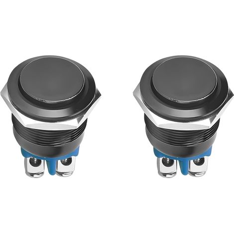 2 Pièces Bouton Poussoir Interrupteur Noir, 16mm Interrupteur à Bouton-poussoir BoutonsPoussoirs 220V Métal Momentanés Boutonde Démarrage Rond Auto Réinitialisation CommutateurPoussoir (Noir) (1/5)