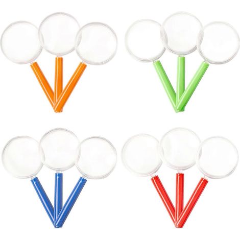 Lot de 12 mini loupes pour enfants en plastique, grossissement 5x, colorées, avec poignée, idéales pour la lecture des enfants et des personnes âgées. (1/5)