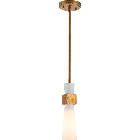 Sospensione Art Déco oro con diffusore opale E27 Kristy Elstead (1/5)