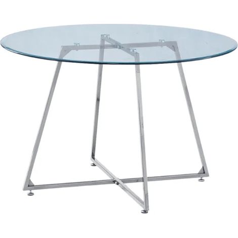 Table à manger ronde HELOISE Chrome - Plateau Transparent D120 cm (1/5)