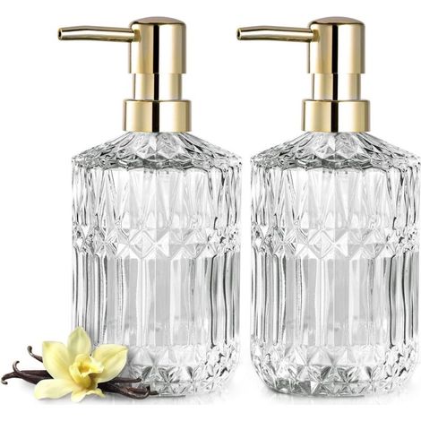 Bardusch-Lot de 2 distributeurs verre transparent 400ml, pompe ABS, lotion cuisine/salle de bain