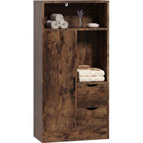 Mobile Bagno Slim con Cassetti, Scomparti Aperti, Marrone Rustico (1/5)