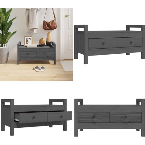Banc d'entrée Gris 80x40x43 cm Bois de pin massif - Banc D'entrée - Banc Coffre - Meuble D'entrée - Rangement Intérieur - Banc Bois - Home & Living