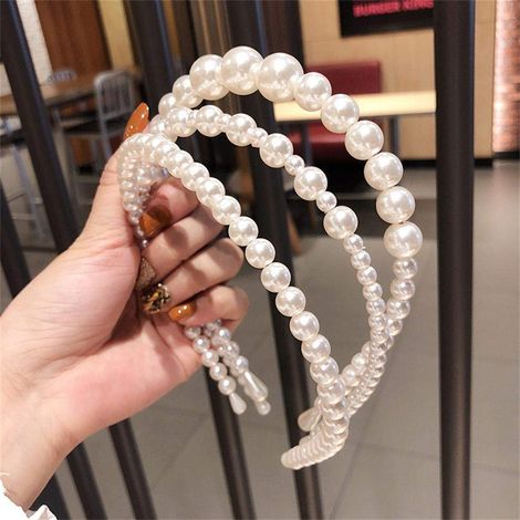 Lot de 3 bandeaux à cheveux blancs en fausses perles, accessoires de coiffure pour mariage et femmes. (1/5)