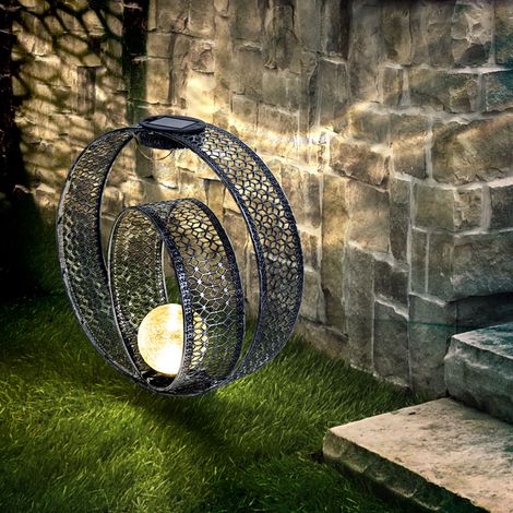 Solarlampe orientalische Kugel Dekoleuchte Garten Solar Solarlampe Metall für Außen, Crackle Glas, Erdspieß, 1x LED 0,06W warmweiß, LxBxH 30x20x42 cm