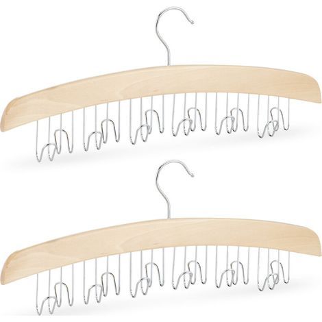 Armoire de rangement pour ceintures, lot de 2, 12 ceintures, crochets pivotants à 360°, bois de lotus, 17 x 43 x 5 cm, naturel/argenté (1/5)