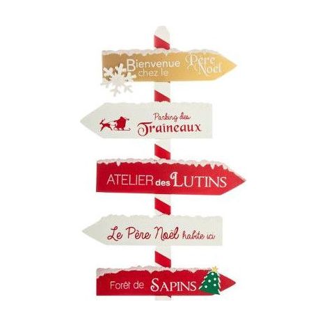 Fééric Lights And Christmas – Pancarte décorative en MDF 40 cm x 120 cm – Rouge et blanc – Accroche murale et pied en sucre d'orge – Décoration intérieure et extérieure (1/5)