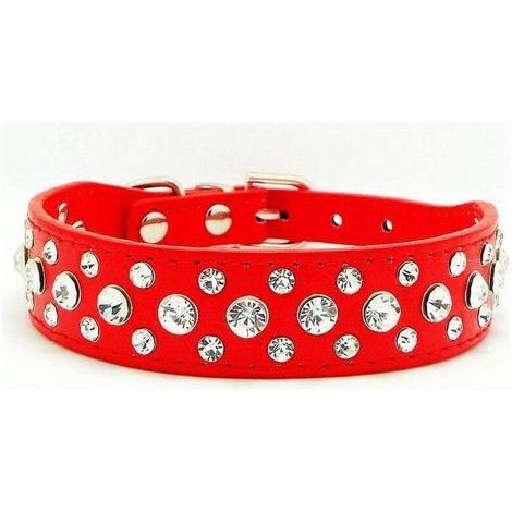 Collier de Chien in pelle con strass (Rosso M)-Fei Yu