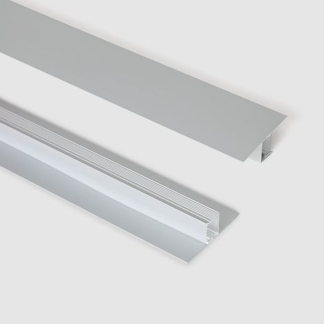 Profilo in Alluminio Integrazione a Parete/Soffitto per Striscia LED fino a 15 mm con Copertura Continua Alluminio 2 m Semitrasparente (1/4)