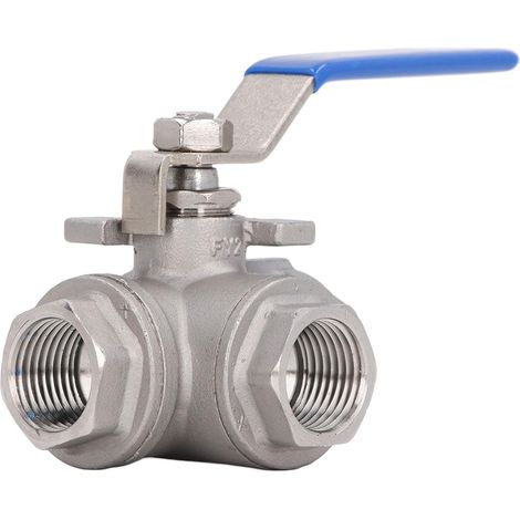Vanne à Bille à 3 Voies, Vanne à Boisseau Sphérique à Port Complet 1/2 Pouce, DN15 304 Filetage Femelle en Acier Inoxydable Type L Commande Manuelle pour l'eau, l'huile Et Le Gaz (1/5)
