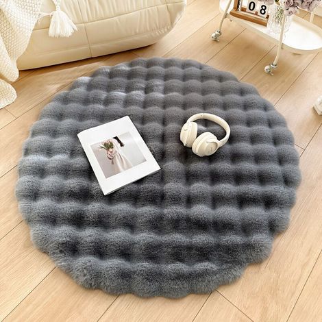 Tapis Enfant Rond Fausse Fourrure Doux Moelleux Chambre Salon Poils Longs Antidérapant Diamètre 45cm Décoration