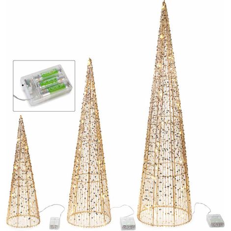 Alberi natalizi in metallo con luci LED bianco caldo, ideali come luminaria e allestimento vetrina di Natale, Grande: Ø 20 cm x 80 H